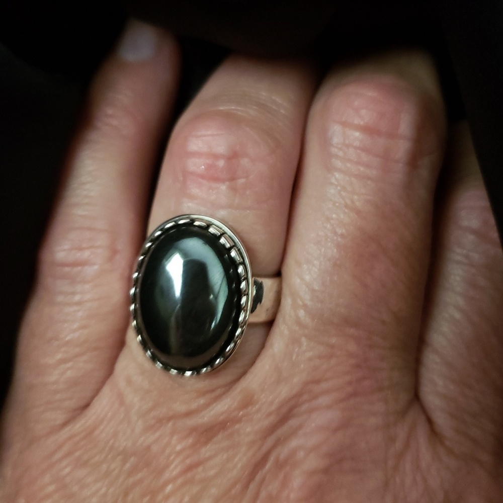S.S. Oval Hematite Cabachon Ring